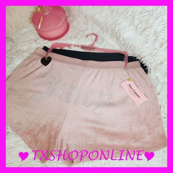 XL 2pc Juicy Couture Bling Logo Velour Loungewear Shorts Bundle NWT - Picture 1 of 5